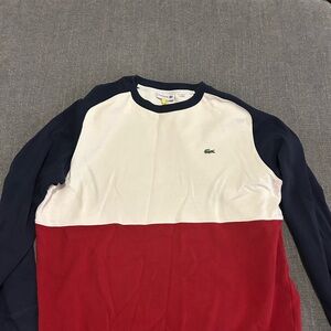 Lacoste Red and White Sweatshirt Stylish Color Block Design